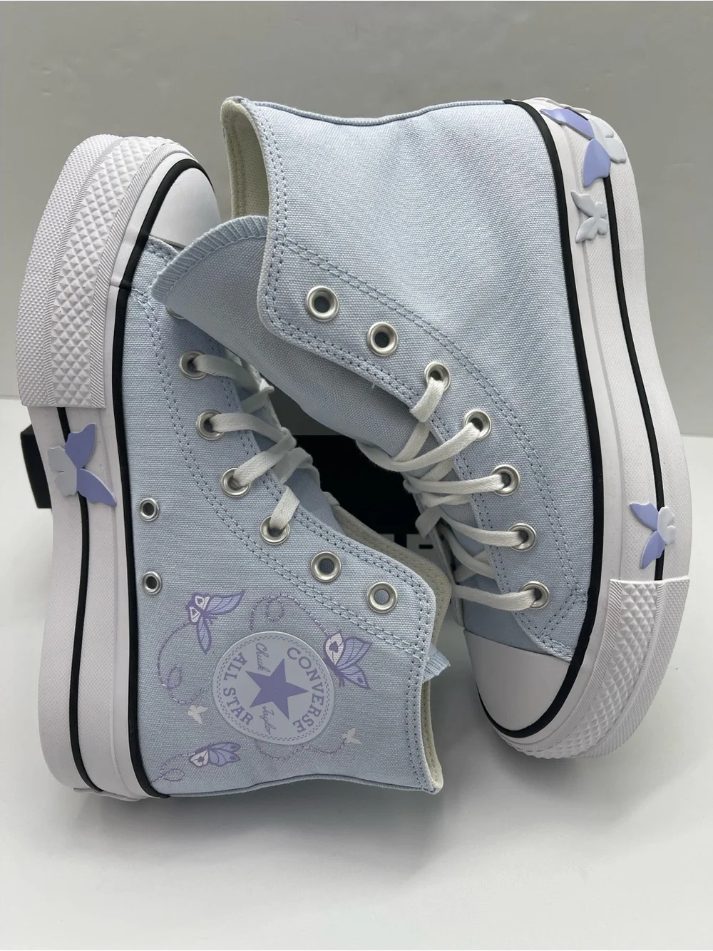 Converse CTAS LIFT HI BLUE SUPERMOON/WHITE/BLk Platform Purple Butterfly Accents